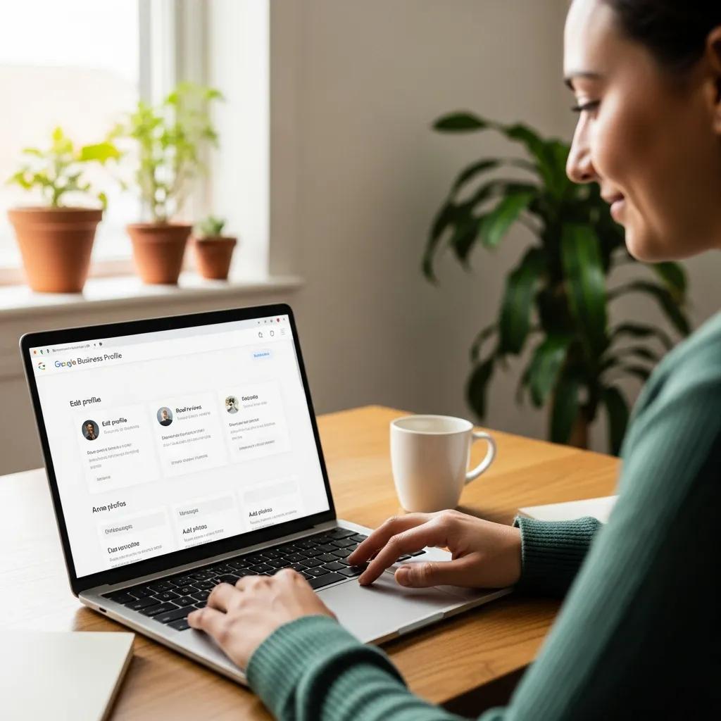 Business owner updating Google Business Profile to improve local SEO in Visalia