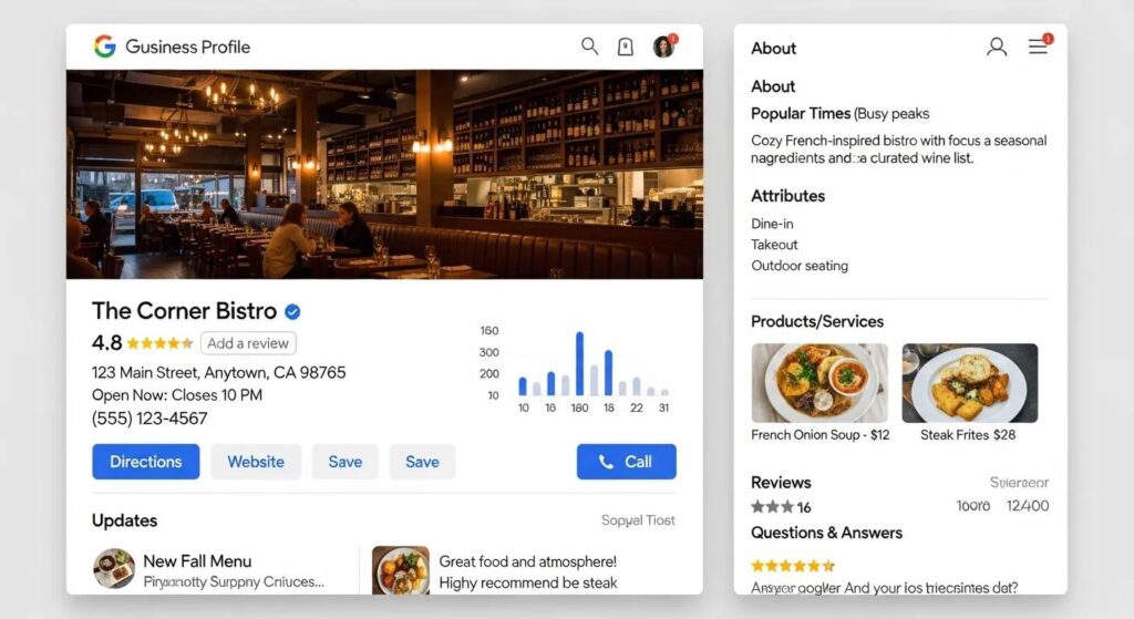 Screenshot of an optimized Google Business Profile showing important local SEO details